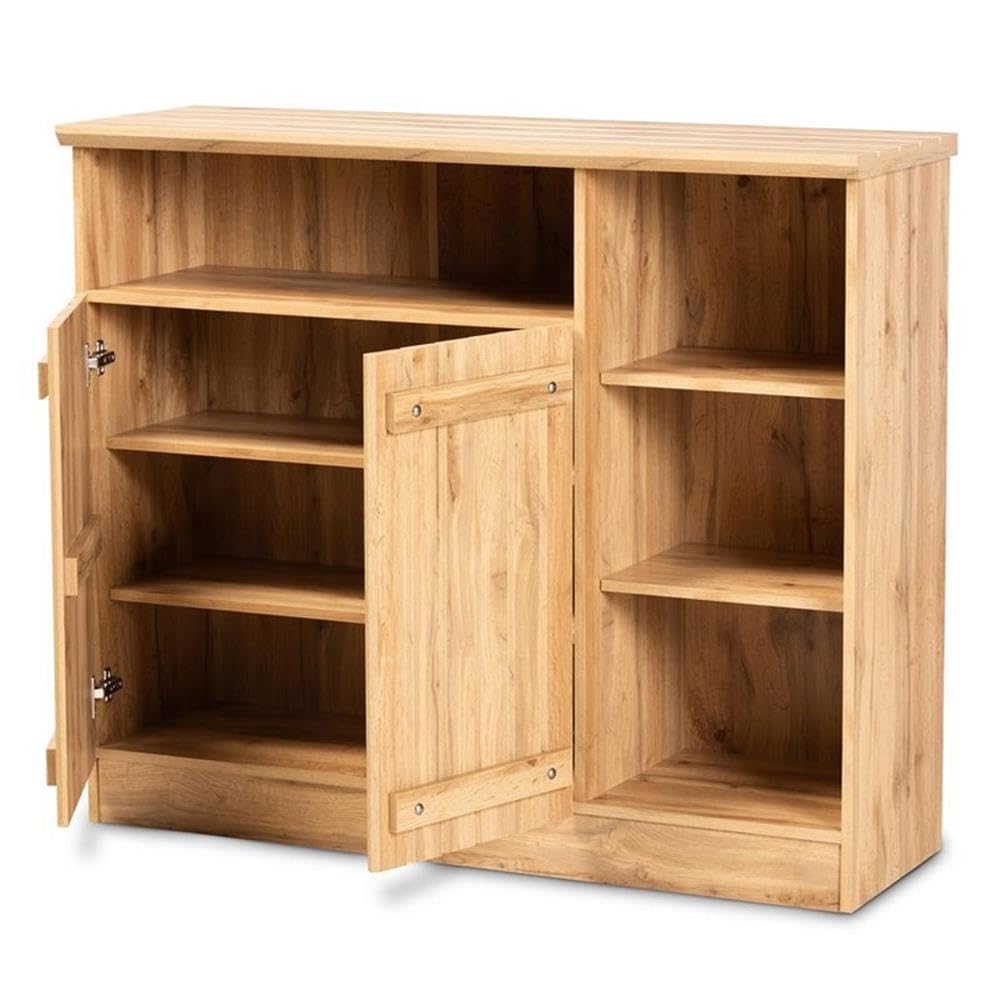 Baxton Studio Eren Modern and Contemporary Farmhouse Natural Oak Brown Finished Wood 2-Door Dining Room Sideboard Buffet